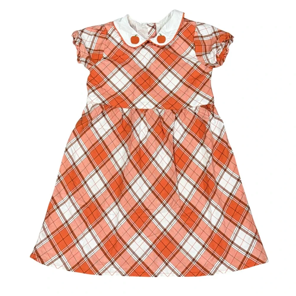 Gymboree Girls Orange Plaid Pumpkin Peter Pan Collar Dress Size 12 Fall